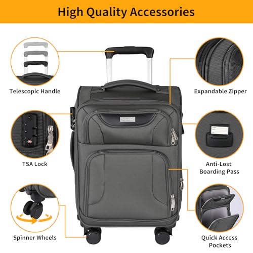 WireHot 3-Piece Softside Expandable Luggage Set, Gray, 20in/24in/28in - color: Grey