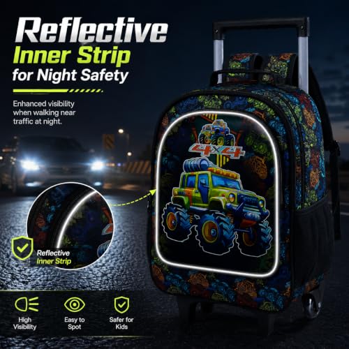 gxtvo Kids Rolling Backpack, Roller Wheels Boys Bookbag, Wheeled Suitcase Elementary School Bag-3PCS Dinosaur/Unicorn/Mermaid - color: Uv Printing Car Rolling Backpack