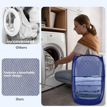 Pop Up Laundry Hamper, Mesh Laundry Basket Collapsible, Foldable Hamper for Travel and Storage (Blue) - color: Blue