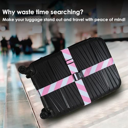 Adjustable Luggage Straps for Secure Travel,TSA Approved Heavy Duty Suitcase Belts with Quick-Release Buckle, Durable Travel Straps for Luggage Protection and Easy Identification 3 Pack (White Pink) - color: White Pink