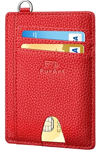 FurArt Slim Minimalist Wallet RFID Credit Card Holder for Men - color: Litchi Cerise