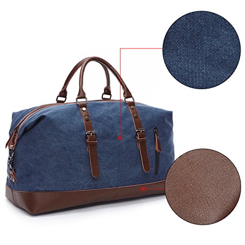 Coffee Canvas PU Leather Travel Tote Duffel Bag Carry on Bag Weekender Overnight Bag 21.3'' L x 13'' H x 9.4'' D - color: Coffee