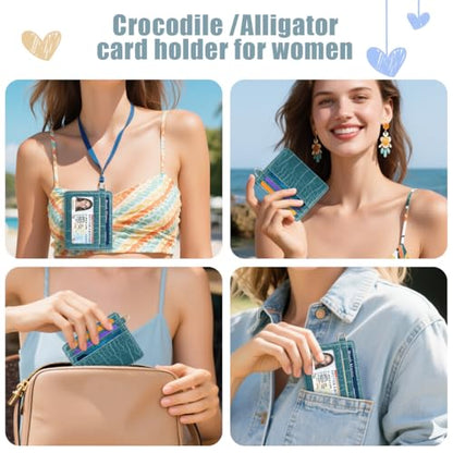 Slim Credit Card Holder Crocodile Wallet Women Thin Wallets - color: A Cadet Blue