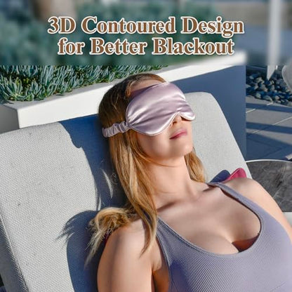 BeeVines 22 Momme Silk Sleep Mask, 3D Contoured Eye Masks for Women(2 Pack)