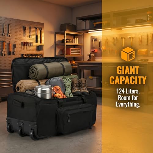 Military Wheeled Deployment Bag Large Tactical Heavy Duty Duffel Bag 124L - color: Black