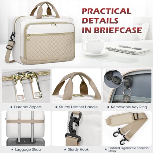 NEWHEY Laptop Bag 17.3 Inch Laptop Briefcase for Women Large Computer Bag - color: Khaki&beige, size: 17 inch