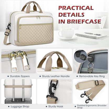 NEWHEY Laptop Bag 17.3 Inch Laptop Briefcase for Women Large Computer Bag - color: Khaki&beige, size: 17 inch