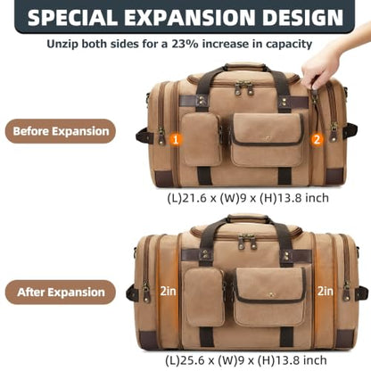 Canvas Duffle Bag for Travel, Carry On Overnight Bag for Men Women - color: Brown