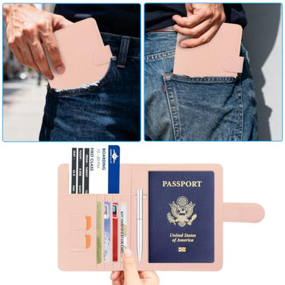 Passport Holder Cover, ACdream Protective Premium Leather RFID Blocking Wallet Travel Case for Passport/Credit Card/Air Ticket, - color: Pink*