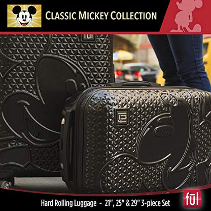 FUL Mickey Mouse Disney Kids Suitcase Set | 21" Carry-On & 26" Medium & 29" Large Checked Suitcases | ABS, 360 Wheels and Expandable | Black - color: Black, size: 21/25/29 Inch (3-Piece Set)