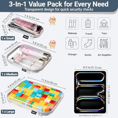 YQBRAO Clear Hard Shell Organizer Set, 3-Pack, Gray - color: Grey, size: LMS