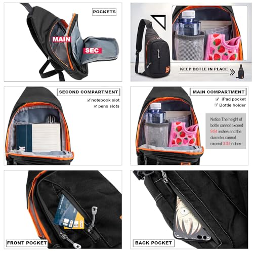 Peicees Small Sling Backpack Waterproof Unisex Shoulder Bag Chest Crossbody Daypack - color: 2_black, size: Large