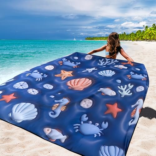 WIWIGO Beach Blanket Mat Waterproof Sandproof for 2-8 Adults Quick Drying - color: 3d - Ocean Deep Blue, size: 79" X 83"（1-4person）