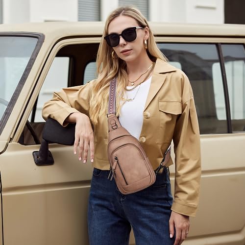 CLUCI Crossbody Bags for Women - Sling Backpack Travel Bag in Leather - color: 1 Light Brown