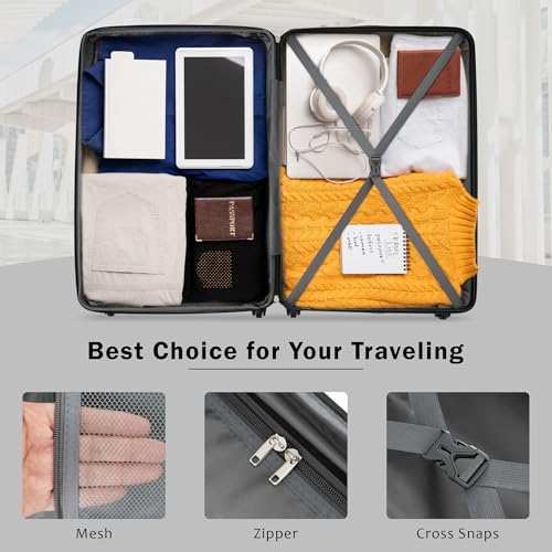 Merax Luggage Sets 4 Piece Suitcase Set, Expandable Hardside 20/28IN - color: Black-20/28/DB/TB, style: Luggage With Bags