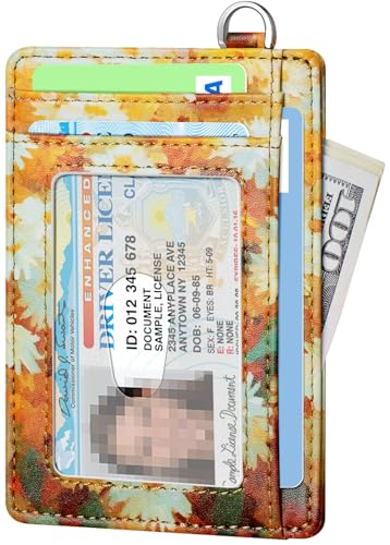 FurArt Slim Minimalist Wallet RFID Credit Card Holder for Men - color: Daisies and Cat
