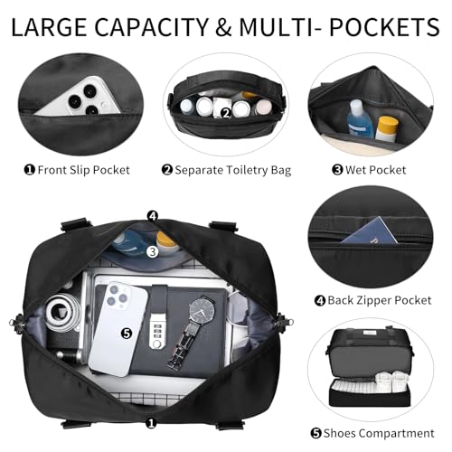 Weekender Bags for Women Travel Duffle Bag with Shoes Compartment Overnight Carry On Bag with Toiletry Bag - color: B04-Black
