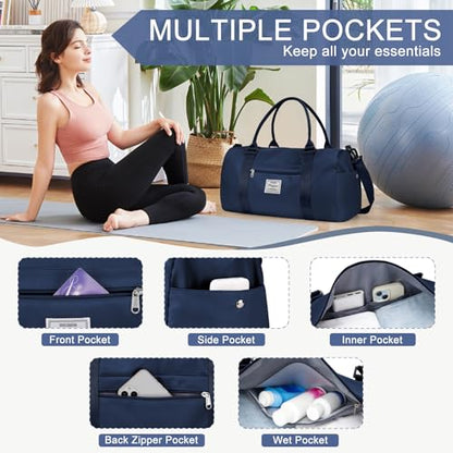 Gym Bag Womens with Shoes Compartment Travel Duffel Bag Dark Blue - color: B4-Dark Blue+Toiletry Bag