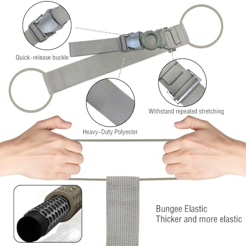 Adjustable Luggage Strap Bungee for Suitcase Handle with Ring Hooks&Buckle - color: Light beige with Ring Hooks&Buckle