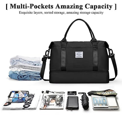 Travel Duffel Bag,Overnight Weekender Bags for Women with Wet Pocket - color: A-Black, size: Large