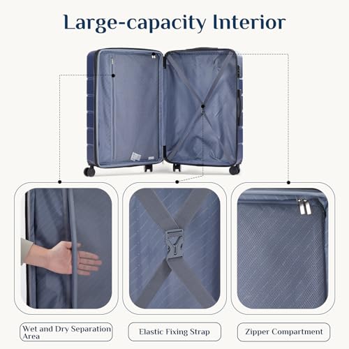 OLIXIS 24 Inch Carry-On Suitcase, Hardside Rolling Luggage, Blue - color: Blue, size: 24 IN