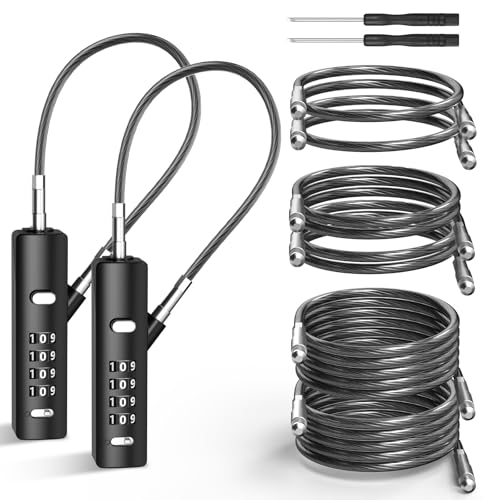 4-Digit Combination Cable Lock with 3 Replaceable Steel Cables for Gate, Bike & Luggage, Resettable Keyless Cable Lock, Black, 2 Pack - color: Black, size: 2 Pack