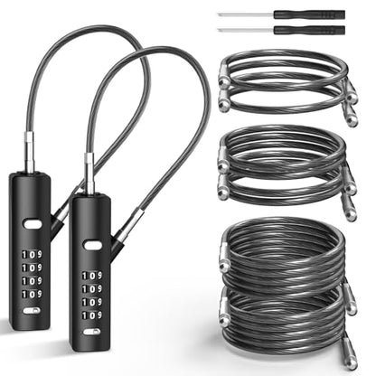 4-Digit Combination Cable Lock with 3 Replaceable Steel Cables for Gate, Bike & Luggage, Resettable Keyless Cable Lock, Black, 2 Pack - color: Black, size: 2 Pack
