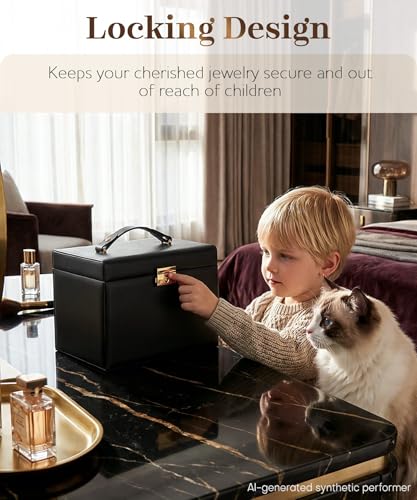 Homde Lockable Jewelry Box for Girl: 3-Layer Safe Organizer with Key - color: Black