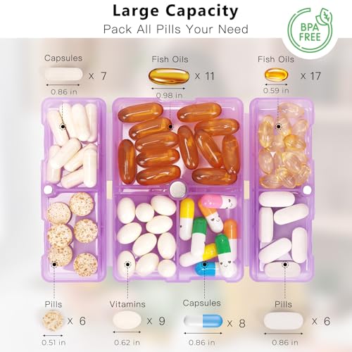 FYY Travel Pill Organizer,7 Compartments Pill Box Medicine Case-ClearPurple - color: Clear Purple, size: Small (1 Piece)