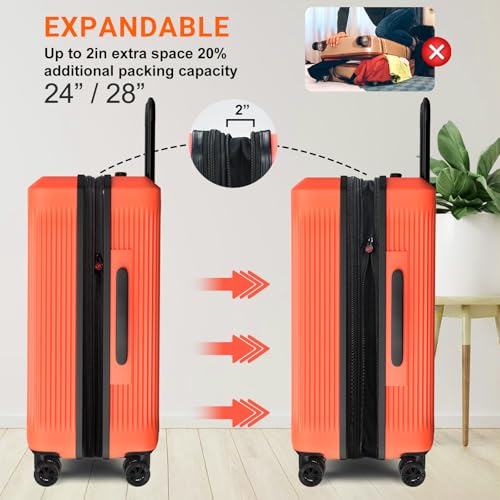 Verdi Hardside Expandable Luggage Set, Carry-On/24-In Suitcase with Spinner Wheels - color: Orange, size: 2-Piece Set (20/24)