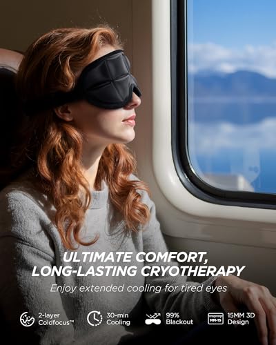 3D Cooling Sleep Mask with Double Coldfocus Gel for Hot & Cold Therapy - color: Black 2 Packs