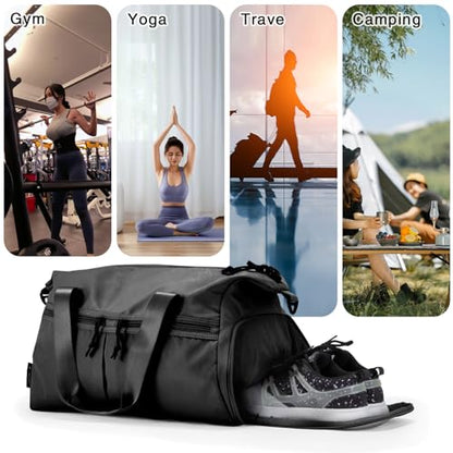 Weekender Duffel Bag With Shoe Compartment And Wet Pocket-Luggage Everyday Overnight Bag for Men and Women Travel-Carry On Gym Bag - color: Black, size: L