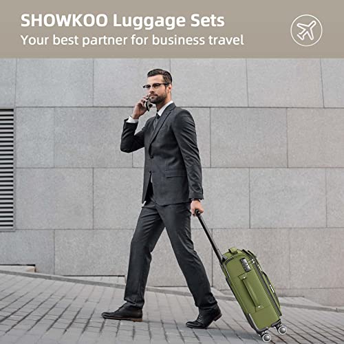 SHOWKOO Luggage Sets 3 Piece Softside Expandable Durable Suitcase Sets - color: Olive Green