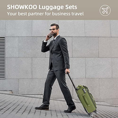 SHOWKOO Luggage Sets 3 Piece Softside Expandable Durable Suitcase Sets - color: Olive Green