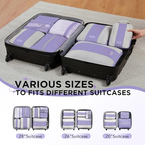OlarHike 8 Set Compression Packing Cubes for Travel Essentials,Compressible Expandable Space Saver Bags for Organizing Clothes,Luggage Suitcase Garment Bags with Over 1000 pcs Mesh Holes(Purple Gray) - color: Purple Gray