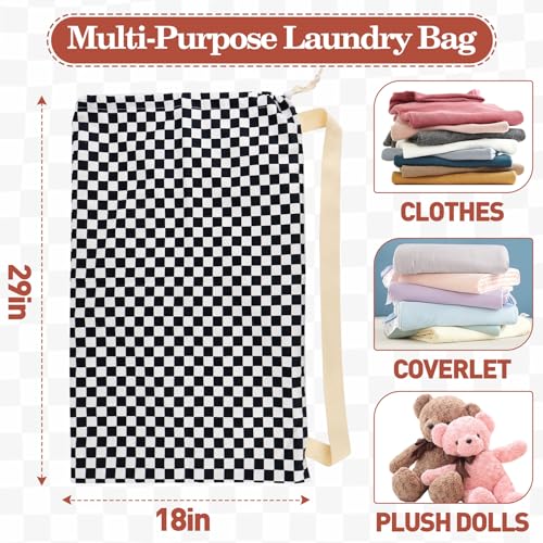 Laundry Bag Backpack for Dorm & Travel, 29 x 18" Large Dirty Bag - color: Black White Checkered