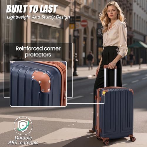 Luggage Sets 5 Piece Hardside Expandable Durable Suitcases with Wheels | Unisex Hardside ABS Suitcase Set, Detachable Spinner Wheels，TSA Lock， Hardshell Lightweight luggage for Family Travel - color: Blue