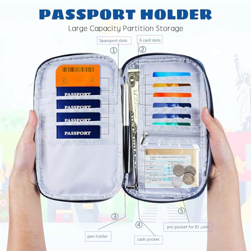 Amazing,Practical,Premium,RFID Family Passport Holder, Travel Wallet, Travel Document Organizer, Passport Bag,(Black) - color: Black
