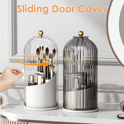 YOOLENS Makeup Brush Holder with Lid 360 Rotating Clear Dustproof Make Up Organizers for Vanity Bathroom Countertop, Transparent - color: Transparent