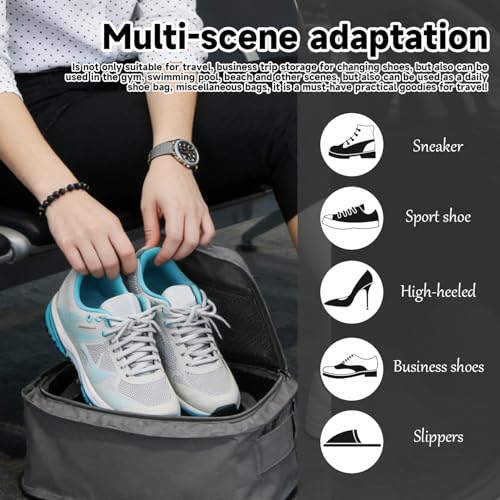 Travel Shoe Bag Organizer, Zippered Shoe Case With Handle And Mesh Pocket, Fits Sneakers Sandals, Keeps Clean In Suitcase Gym Locker Closet - color: Grey
