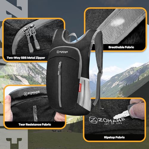ZOMAKE 10L Ultra Lightweight Packable Backpack, Small Daypack Light Foldable Backpacks Water Resistant Day Bag for Hiking(Black) - color: Black A1, size: 10L