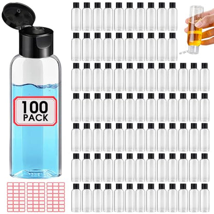 100pcs Empty 3.4 oz Travel Bottles with Black Flip Cap for Liquids Lotion - color: Clear Bottle (Black Cap), size: 100 Packs