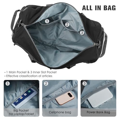 G4Free 65L Foldable Duffle Bag with Shoe Compartment for Travel Large Overnight Carry On Duffel Bag Packable for Men