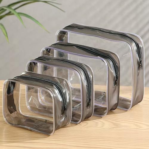 4팩 투명 메이크업 가방, 여행용 PVC 방수 클리어 메이크업 - color: 화이트.