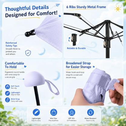 BAODINI Mini Travel Umbrella with UV Sun Protection, Compact Pocket-Size - color: B-Light Purple