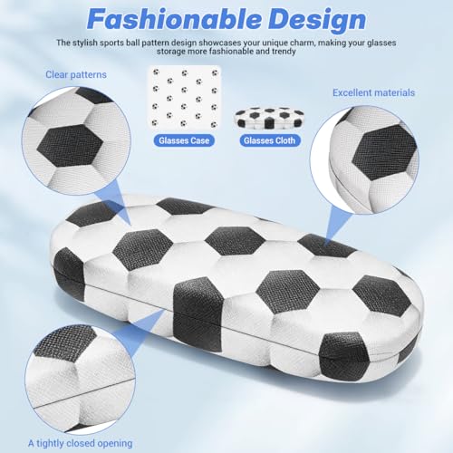 FRCOLOR Kids Glasses Case Hard Shell Eyeglass Case with Velvet Cleaning Cloth Soccer Ball Themed Sports Storage Box Sunglasses Holder for Boys Girls Students Teenagers Travel