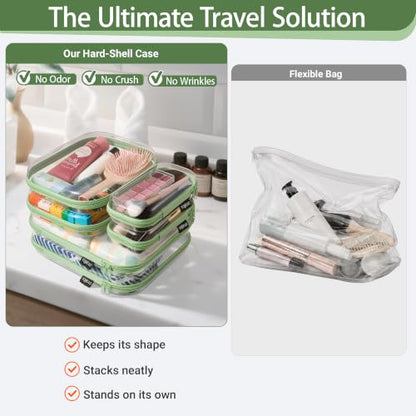 YQBRAO Clear Hard Shell Zipper Cases, 6 Multi-Size Organizers, Green - color: Green, size: 6 Pack (2L+2M+2S)