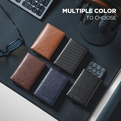 VULKIT Pop up Card Wallet Minimalist Cash Wallets RFID Blocking Leather Smart Credit Card Holder with ID window for Men(Navy) - color: Navy