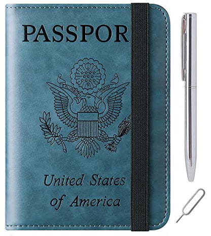 LOHASLIFE Passport Holder for Travel, Rfid Blocking Passport Cover Wallet - color: 116#Blue