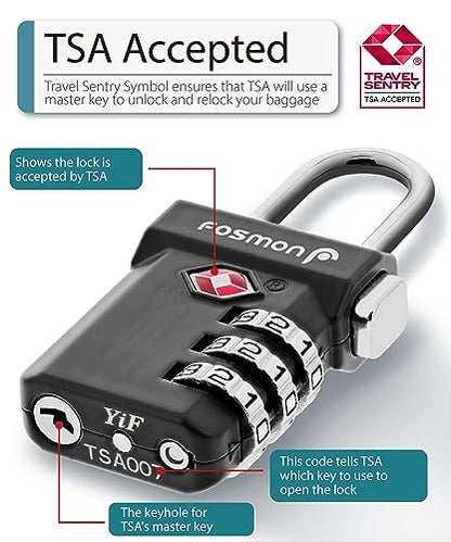 Fosmon TSA Approved Luggage Locks, 3 Digit Combination, 4 Pack Black - color: 3 Digit T Series Black 4 Pack